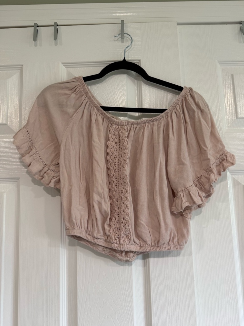 Ocean Drive Blush Pink Lace-Trim Crop Top